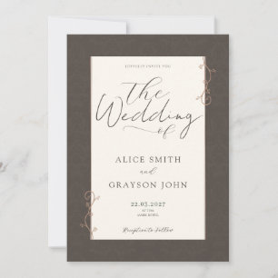 Brown Script Floral Classic Minimalist Wedding Invitation