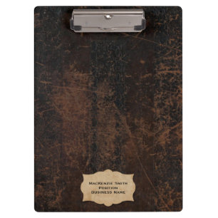Brown Scuffed Leather (Faux) Personalized Clipboard