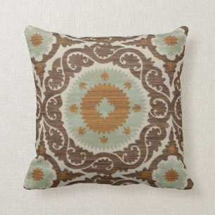 brown,Seafoam,Blue,Morrocan Designed Throw Pillow