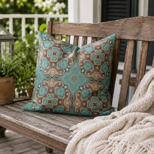 Brown Seaglass Blue Green Hip Orient Bali Art Outdoor Pillow