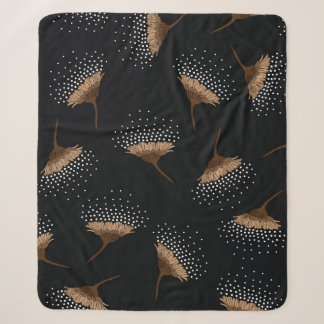 brown seamless flowers pattern on black background sherpa blanket