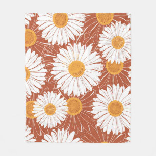 Brown seamless pattern with daisies fleece blanket