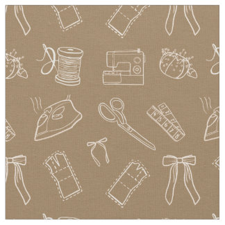 Brown Sewing Themed Pattern Fabric