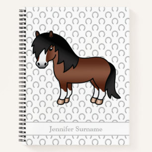 Brown Shetland Pony Cartoon Pony & Custom Text Notebook