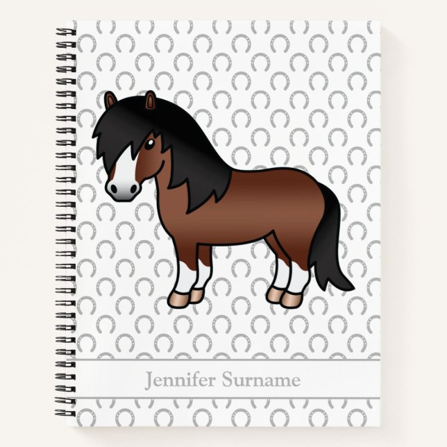 Brown Shetland Pony Cartoon Pony & Custom Text Notebook (Front)