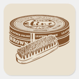 Brown shoe polish tin square sticker