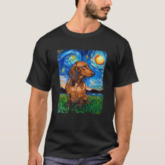 Brown Short Hair Dachshund Doxie Starry Night Dog T-Shirt
