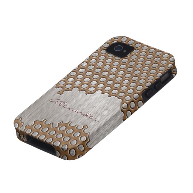 Brown & Silver Brushed Aluminum Metal-Custom Text Case-Mate iPhone Case (Bottom)