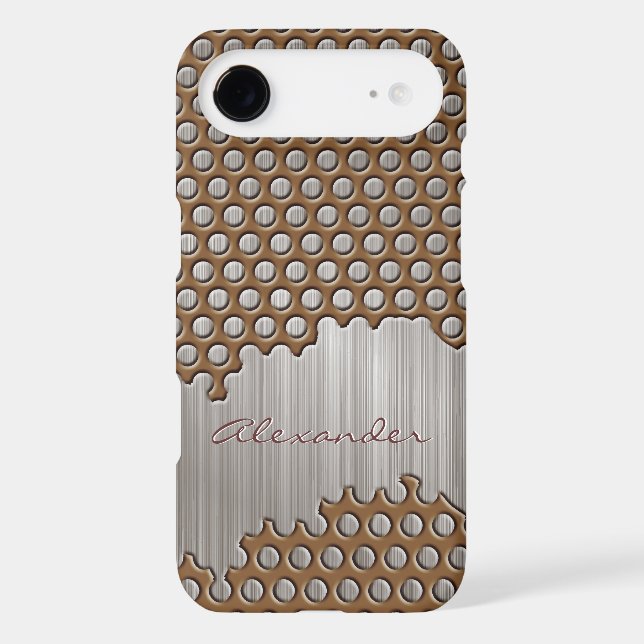 Brown & Silver Brushed Aluminum Metal-Custom Text Case-Mate iPhone Case (Back)