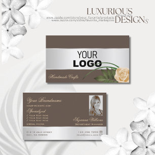 Brown Silver Decor Rose Flower with Logo and Photo Business Card