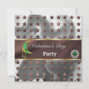 Brown Silver Foil Glitter Green Moon Valentine Invitation
