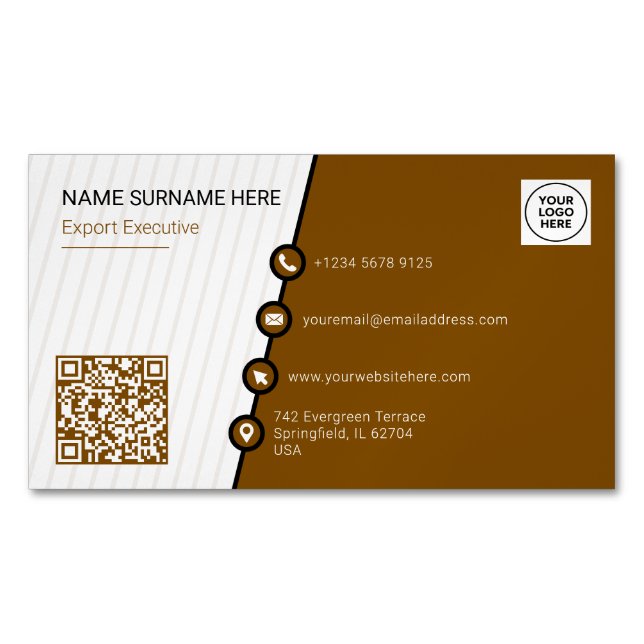 Brown Simple Formal QR Code Magnetic Business Card (Front)