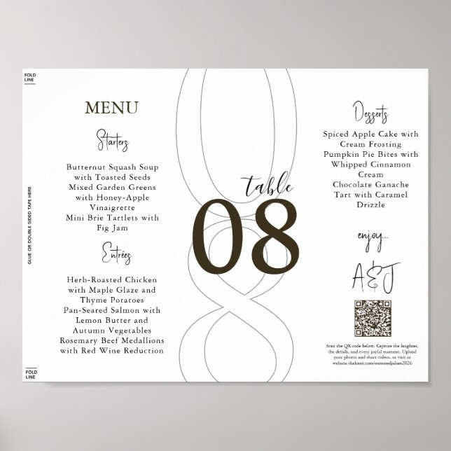 Brown Simple Modern Tri-Fold Wedding Menu Poster (Front)