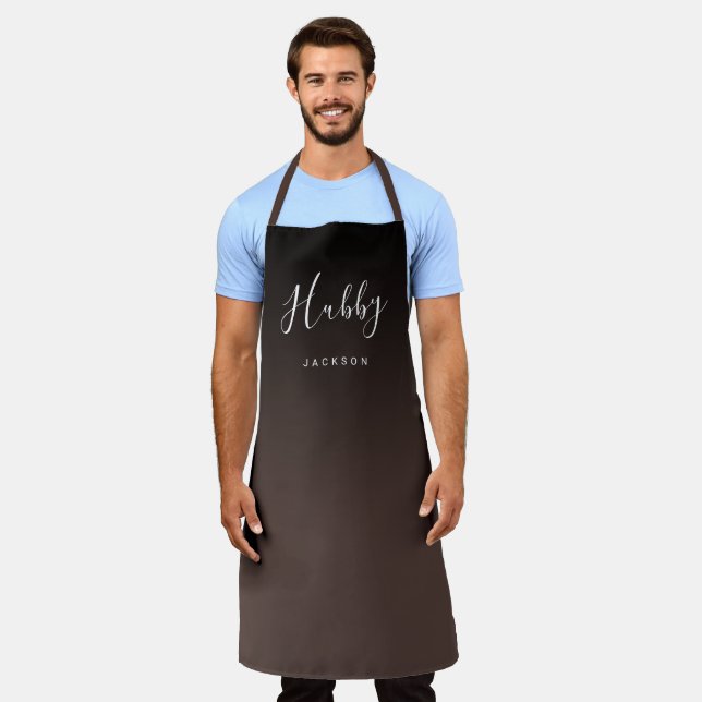 Brown simple personalized hubby apron (Worn)