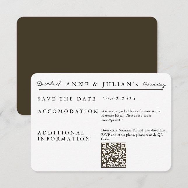 Brown Simple Wedding Invitation Details Card (Front/Back)