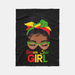 Brown Skin Girl Black Women Messy Bun Black Histor Fleece Blanket