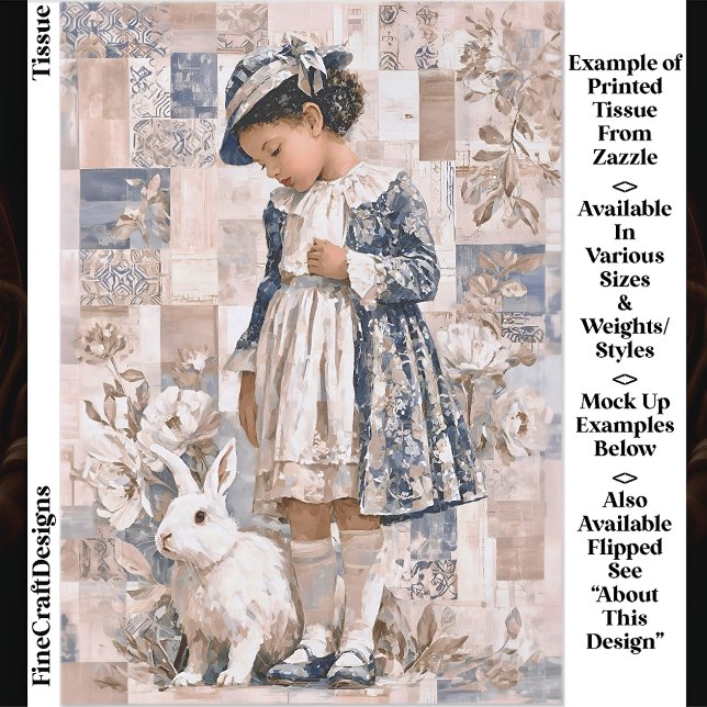 Brown Skin Girl with White Rabbit EC3L Decoupage Tissue Paper (Creator Uploaded)