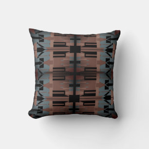 Brown Slate Blue Black Mediterranean Art Mosaic Throw Pillow