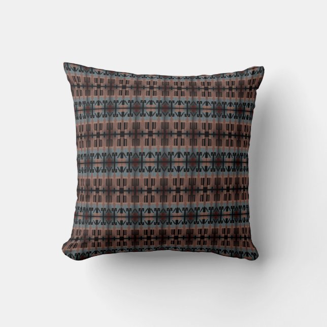 Brown Slate Blue Black Mediterranean Art Thin Rows Throw Pillow (Front)