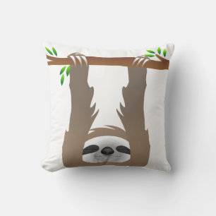 Brown Sleeping Sloth Hanging Out On a Limb Throw Pillow