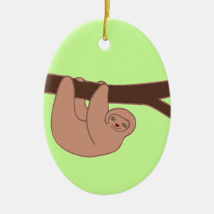 Brown Smiling Sloth with Heart Nose Ceramic Ornament
