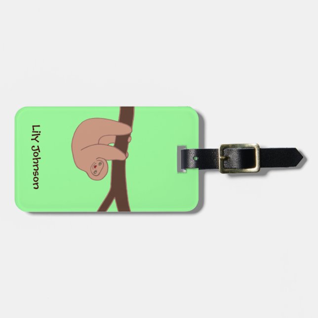 Brown Smiling Sloth with Heart Nose Luggage Tag (Front Horizontal)