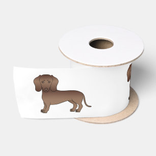 Brown Smooth Coat Dachshund Cute Dog Illustration Satin Ribbon