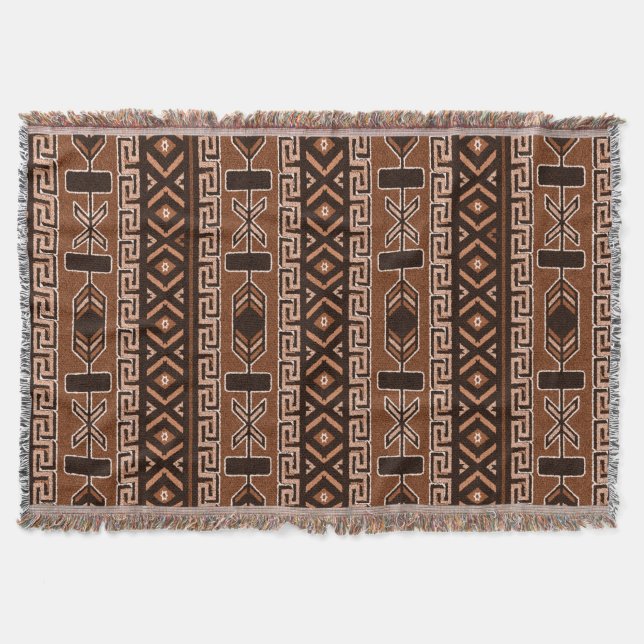 Brown Southwest Design Aztec Pattern Throw Blanket (Front)