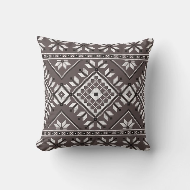 Brown Southwest Native Tribal Geometric Pattern Throw Pillow (Front)