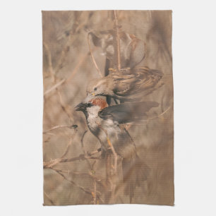 Brown Sparrow Birds Rustic Nature Photography Kitchen Towel
