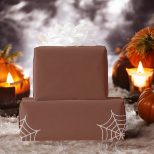 Brown Spiderweb Spooky Holiday Gift Wrapping Paper