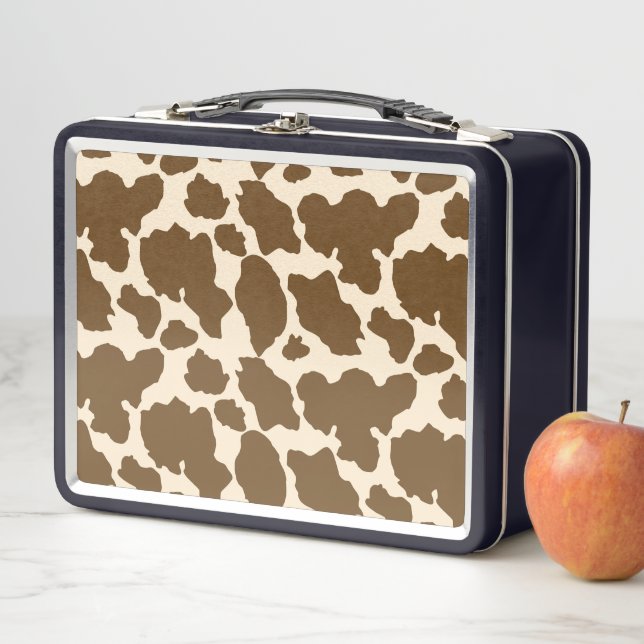 Brown Spots Cow Print Farmer Farm Animals Classy Metal Lunch Box (In Situ)