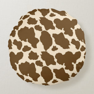 Brown Spots Cow Print Farmer Farm Animals Classy Round Pillow