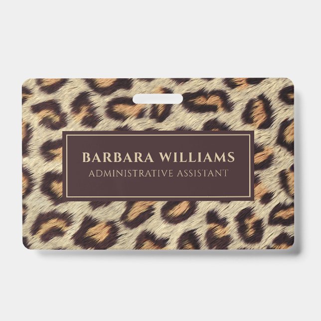 Brown spots leopard pattern faux fur texture badge (Front)