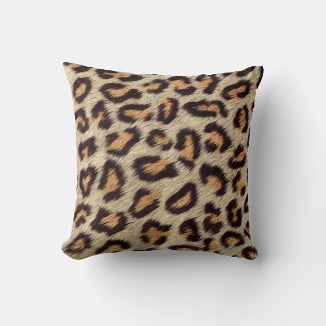 Brown spots Leopard  pattern faux fur texture Throw Pillow (Front)