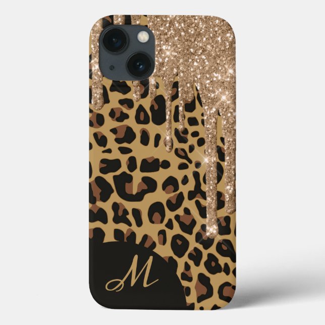 Brown Spotted Jaguar Print with Glitter Case-Mate iPhone Case (Back)