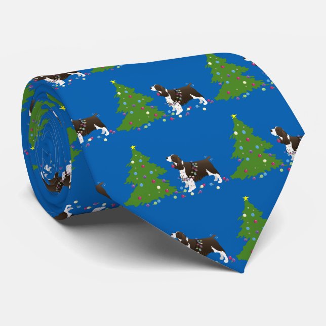 Brown Springer Spaniel Christmas Illustration Tie (Rolled)