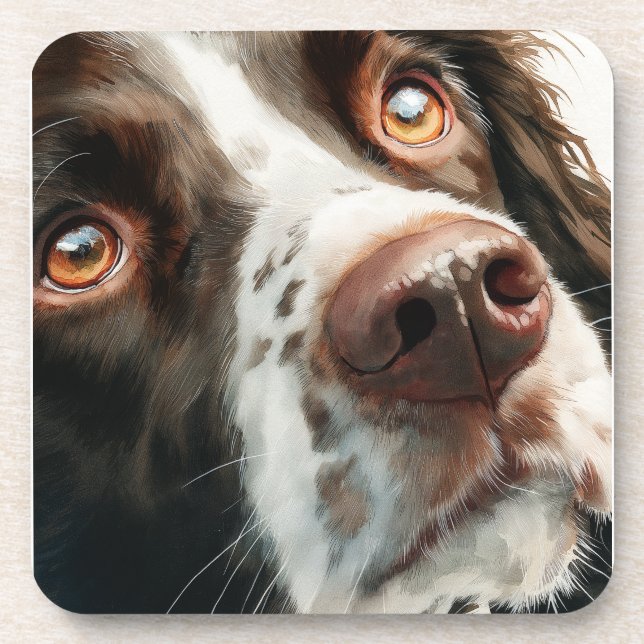 Brown springer spaniel portrait coaster (Front)