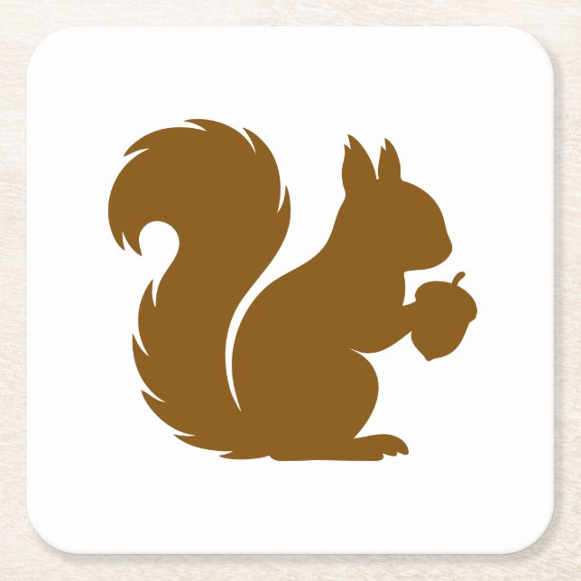 Brown Squirrel Animal Silhouette Square Paper Coaster (Front)