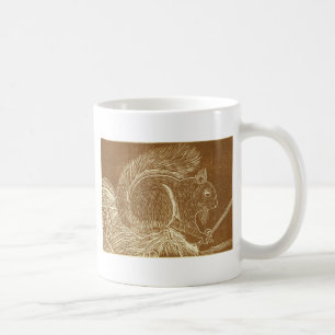 Brown Squirrel Linocut Coffee Mug