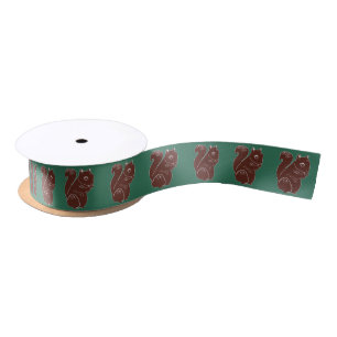 Brown Squirrels Green Satin Ribbon