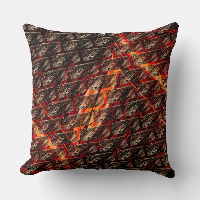 Brown stained scratch, fire colour grid or brick throw pillow (Front)