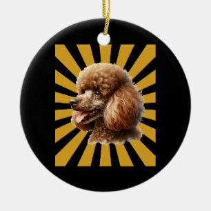 Brown Standard Poodle Retro Sunburst Ceramic Ornament