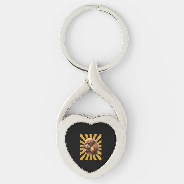Brown Standard Poodle Retro Sunburst Keychain (Front)
