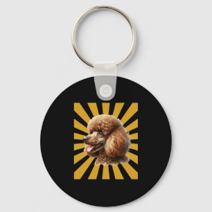 Brown Standard Poodle Retro Sunburst Keychain