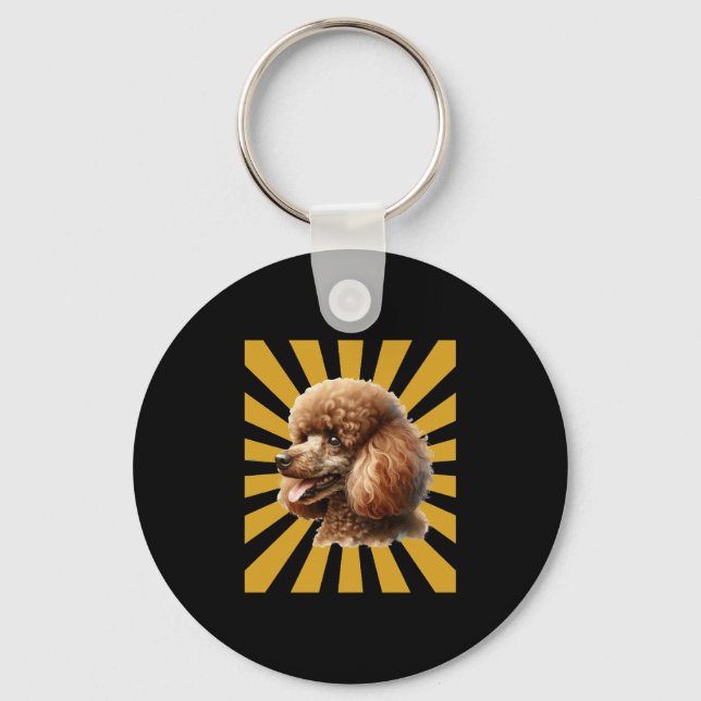Brown Standard Poodle Retro Sunburst Keychain (Front)
