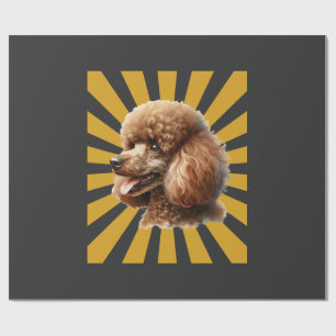 Brown Standard Poodle Retro Sunburst Wrapping Paper