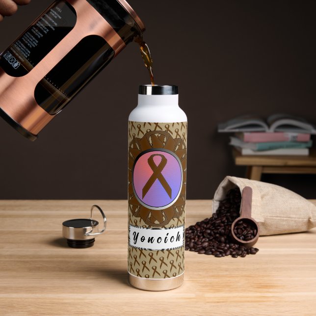 Brown Standard Ribbon by Kenneth Yoncich Water Bottle (Coffee)