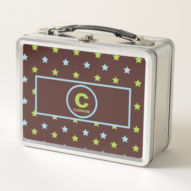 Brown Starry Night for Boys with Monogram Name Lun Metal Lunch Box (Front)