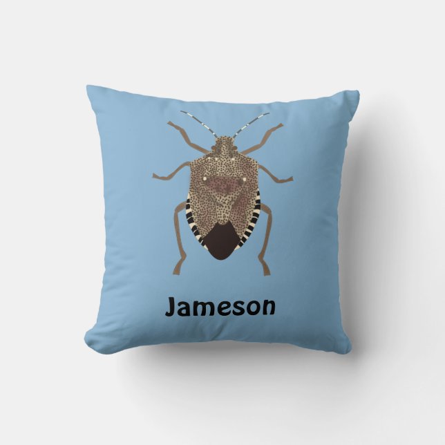 Brown Stink Bug Illustration Blue Personalized Throw Pillow (Front)